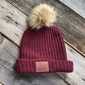 Love Your Melon Burgundy Knit hat with Faux Fur Pom